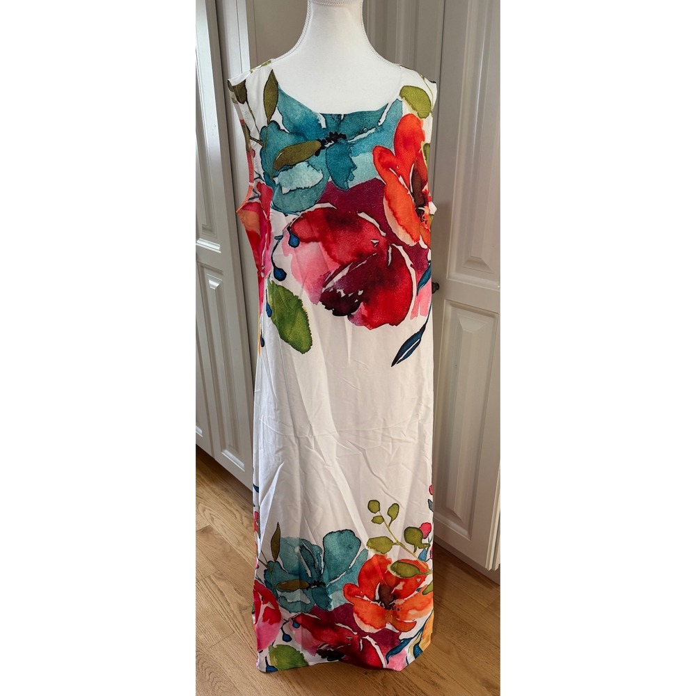 White Floral Maxi Dress with Vibrant Watercolor Blooms